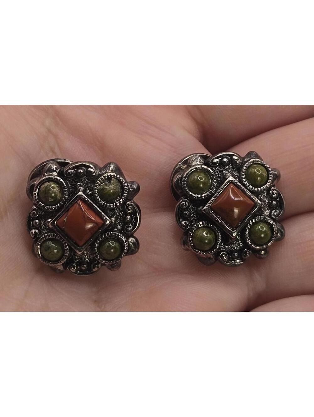 Premier Designs Gun Metal Rust Orange Jasper Green Unakite Convertible Earrings